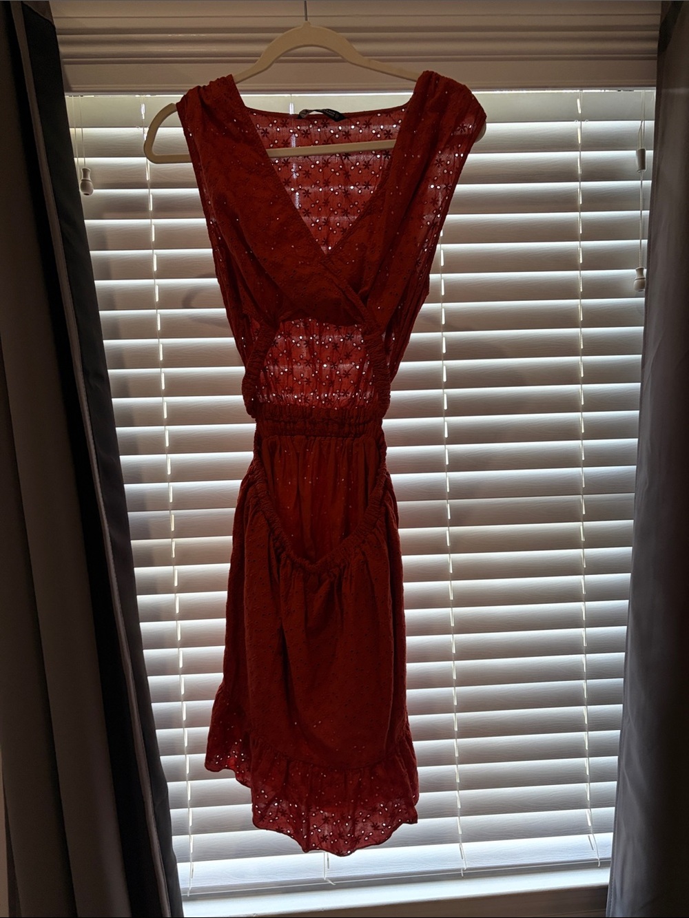Zara Women's Red Eyelet V-Neck Summer Dress
